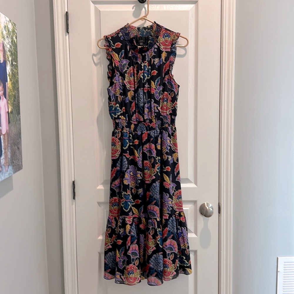 Floral navy mod length dress with lining